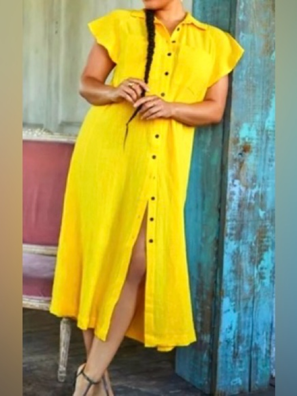 Eloquii Bright Yellow Maxi Shirtdress, Size 22, NWOT.